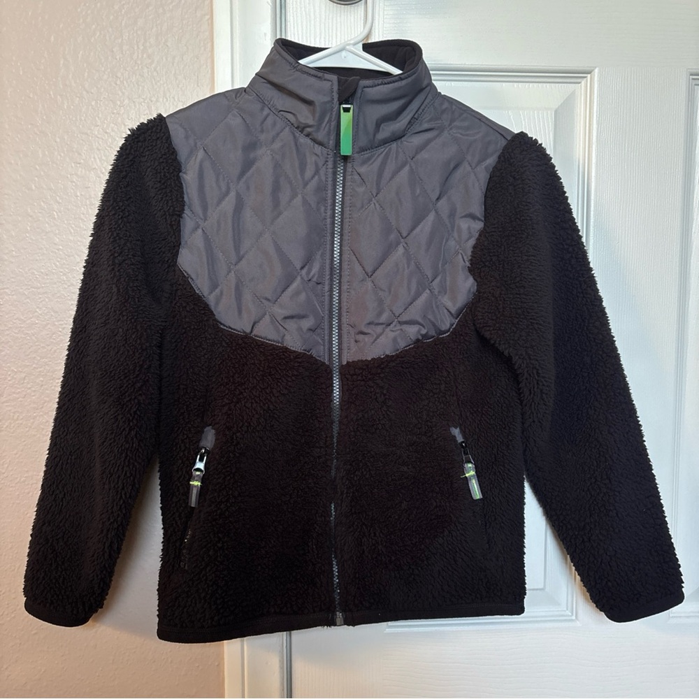 Champion Kids Black Sherpa Fleece Quilted Zip Jacket Size 8-10 M Warm Teddy